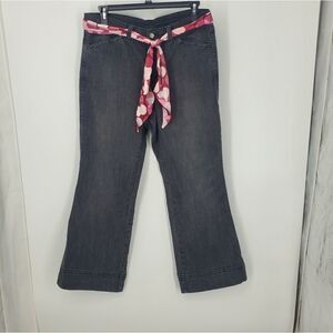 Venezia Black Flare Jean with Pink Tie Sash Size 18